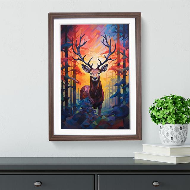 Stag In A Forest Cubism - Single Picture Frame Art Prints on Wood Alpen Home Frame Colour: Walnut, Size: 34cm H x 25cm W x 2cm D on Productcaster.