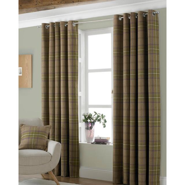 Bernita Tartan Faux Wool Eyelet Curtains (Set of 2) Paoletti Colour: Thistle Brown, Panel Size: 117 W x 137 D cm on Productcaster.