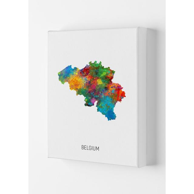 Belgium Watercolour Map by Michael Tompsett - Graphic Art Latitude Run Format: Wrapped Canvas, Size: 84cm H x 59.4cm W x 4cm D on Productcaster.