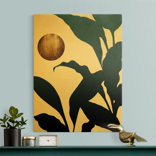 Golden Moon in the Jungle - Wrapped Canvas Painting Rosalind Wheeler Format: 435gsm canvas gold, Frame Option: Gold, Size: 100cm H x 75cm W on Productcaster.