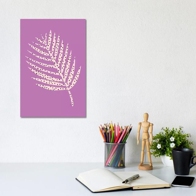 Palm Leaf In Purple by Linda Gobeta - Wrapped Canvas Print 17 Stories Size: 30.48cm H x 20.32cm W x 1.9cm D on Productcaster.