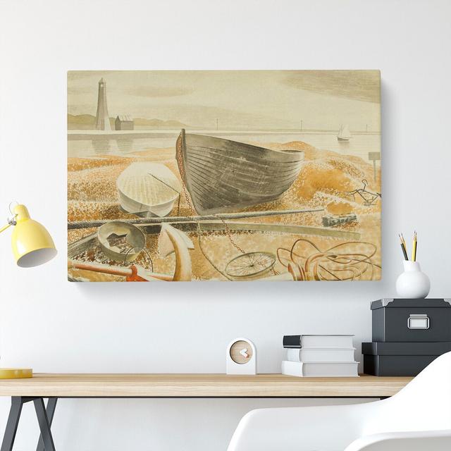 Anchor and Boats by Eric Ravilious - Wrapped Canvas Painting East Urban Home Size: 50cm H x 76cm W x 3cm D on Productcaster.