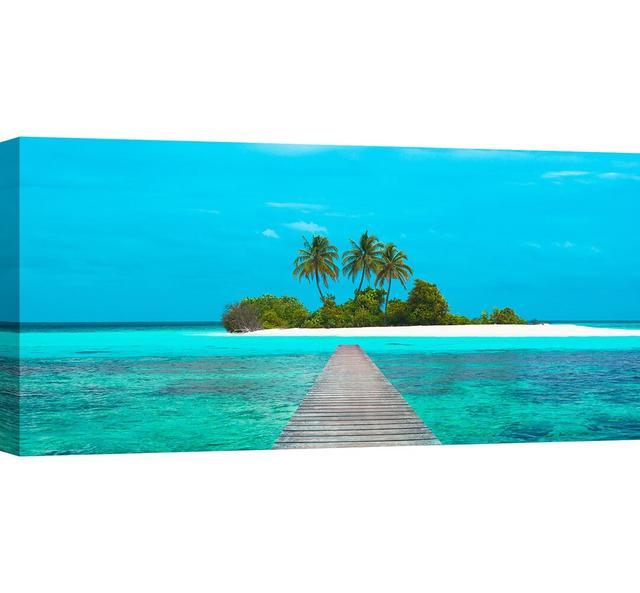 Jetty and Maldivian Island - Wrapped Canvas Photograph Print Highland Dunes Size: 60cm H x 120cm W on Productcaster.