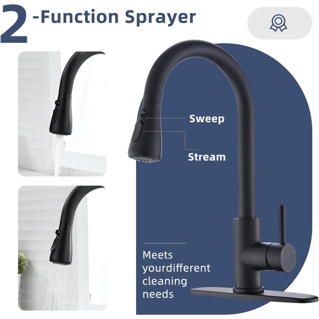 Belfry Kitchen Kitchen Sink Mixer Tap with Pause Function 360 Degree Swivel Pre-Rinse Matte Black Belfry Kitchen on Productcaster.