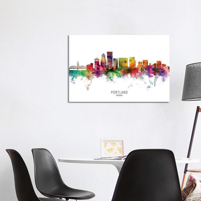 Portland Oregon Skyline by Michael Tompsett - Wrapped Canvas Painting Latitude Run Size: 66.04cm H x 101.6cm W x 3.81cm D on Productcaster.