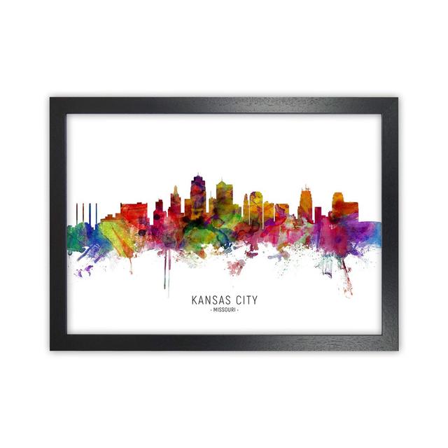 Kansas City Missouri Skyline by Michael Tompsett - Graphic Art Print Ebern Designs Size: 25cm H x 34cm W x 3cm D, Format: Black Framed on Productcaster.