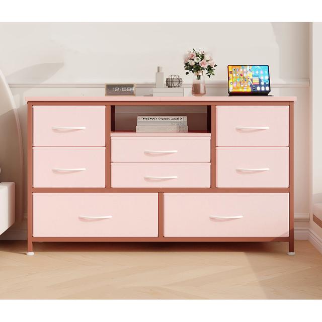 8-drawer Tv Cabinet With Socket And Light Strip Borough Wharf Colour: Pink on Productcaster.