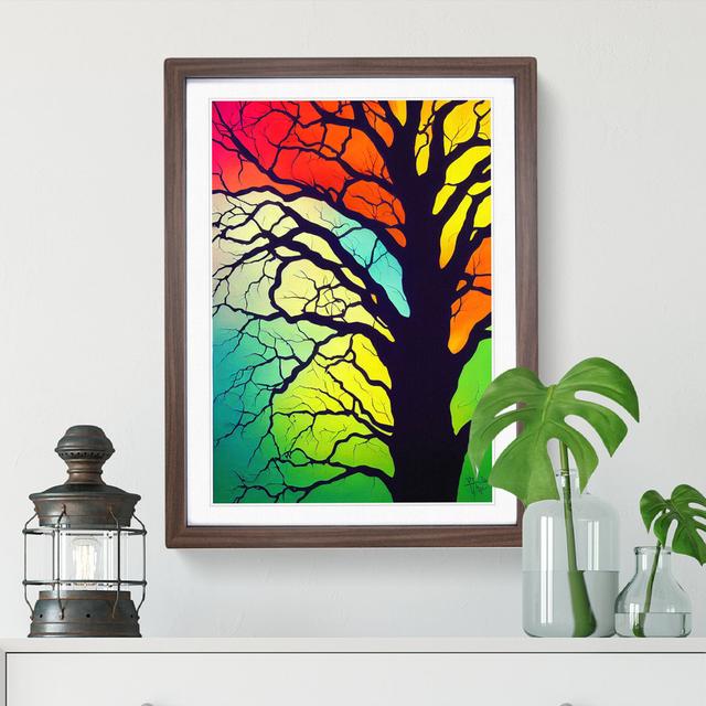 Colourful Abstract Tree No.6 - Single Picture Frame Painting 17 Stories Size: 34cm H x 25cm W x 2cm D, Frame Colour: Brown Framed on Productcaster.