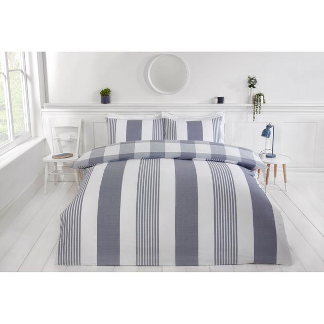 Romy Duvet Cover Set White Noise Colour: Blue, Size: Double Duvet Cover + 2 Standard Pillowcases on Productcaster.