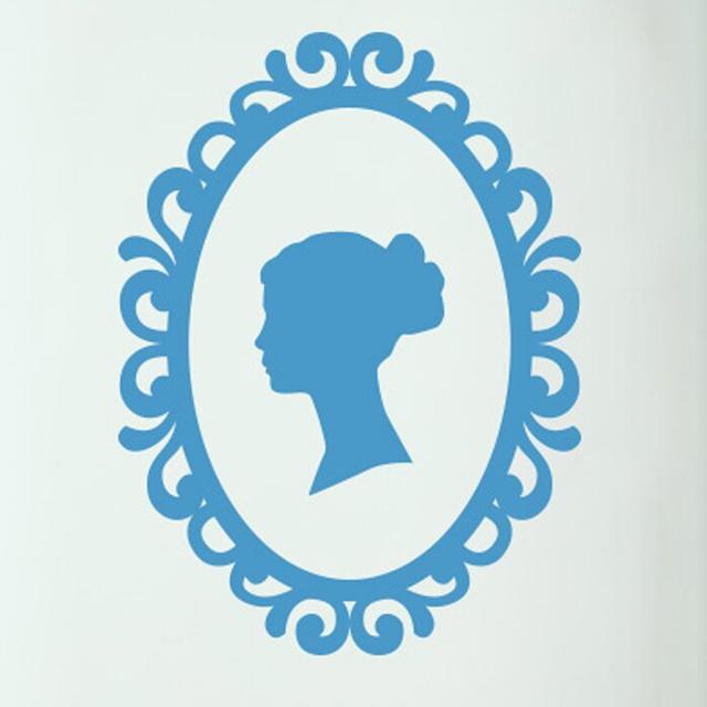 Women's Profile in Art Nouveau Frame Door Room Wall Sticker 17 Stories Colour: Blue on Productcaster.