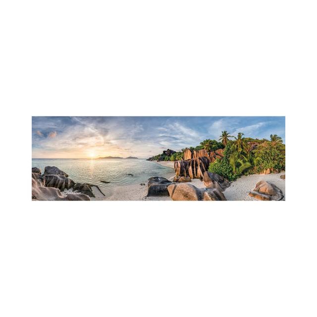 Panoramic Sunset View At Anse Source D'argent Beach, La Digue, Seychelles Highland Dunes Size: 30.48cm H x 91.44cm W x 3.81cm D on Productcaster.