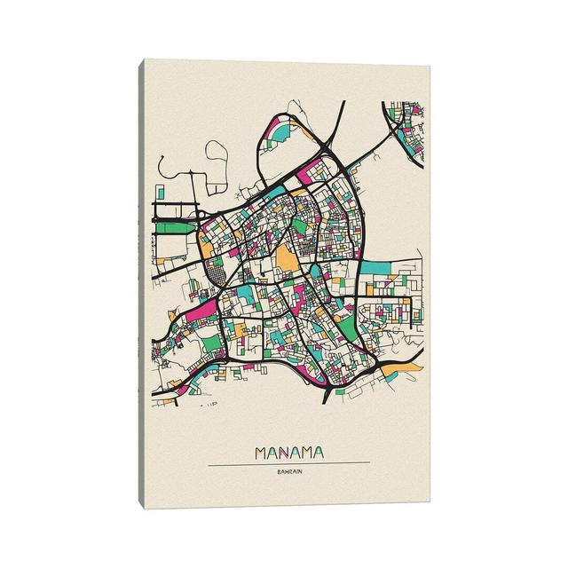 Manama, Bahrain Map by Ayse Deniz Akerman - Wrapped Canvas Print Borough Wharf Size: 152.4cm H x 101.6cm W x 3.8cm D on Productcaster.