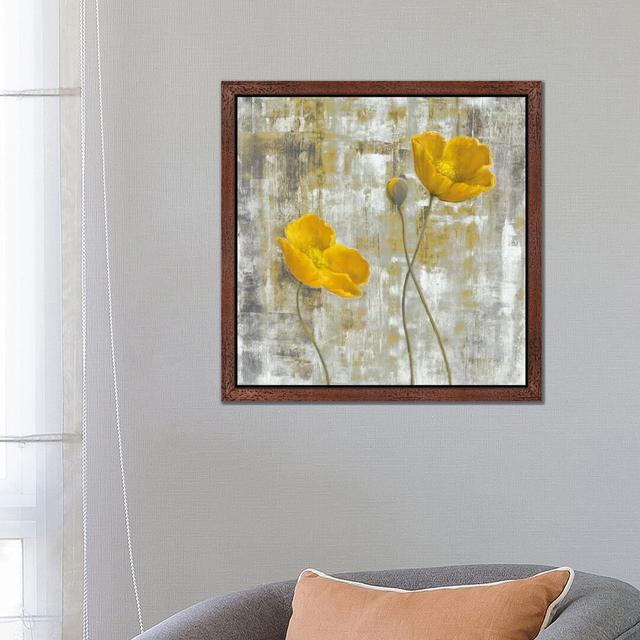 Yellow Flowers I by Carol Black - Floater Frame Painting on Canvas Ebern Designs Frame Option: Brown, Size: 93.98cm H x 93.98cm W x 3.81cm D on Productcaster.