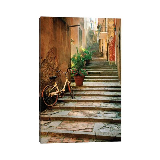 Italy, Cinque Terre, Monterosso Bicycle And Uphill Stairway - No Frame Print on Canvas ClassicLiving Size: 66.04cm H x 45.72cm W x 1.91cm D on Productcaster.