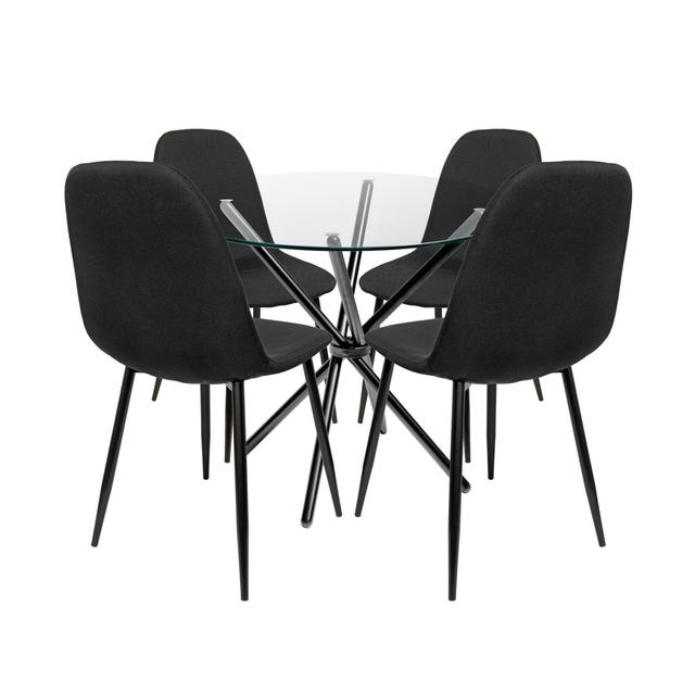 Rousseau 4 - Person Dining Set Ivy Bronx Table Base Colour: Black, Colour (Chair): Black on Productcaster.