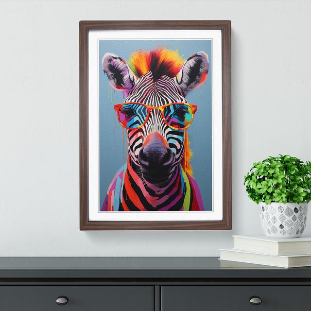 Zebra with Glasses Painting Happy Larry Size: 34cm H x 25cm W x 2cm D, Frame Colour: Walnut on Productcaster.