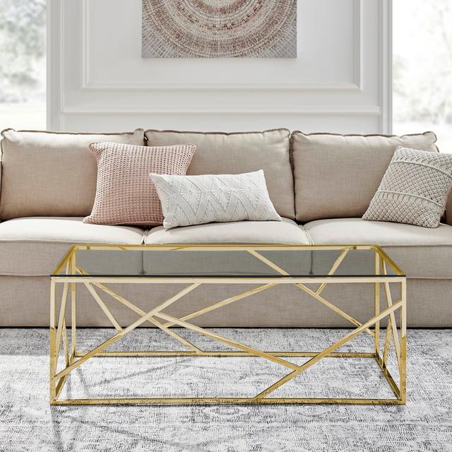 Luxury Frame Gloss Chrome and Glass Coffee Table Furniture Box Colour: Gold on Productcaster.