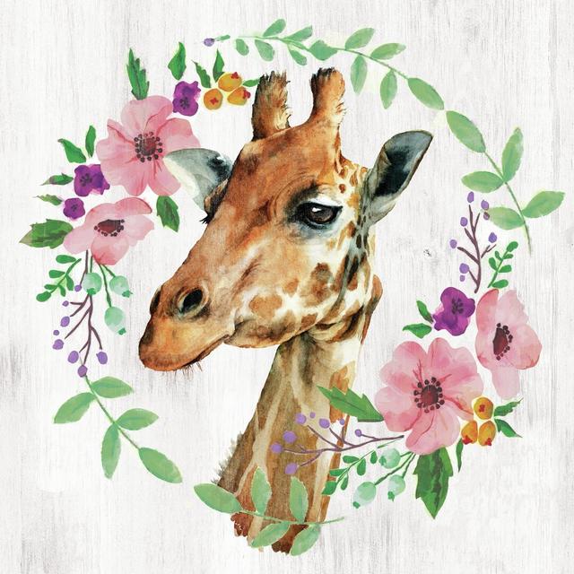 Floral Wreath Giraffe - Wrapped Canvas Painting Print Isabelle & Max Size: 76cm H x 76cm W x 3.8cm D on Productcaster.