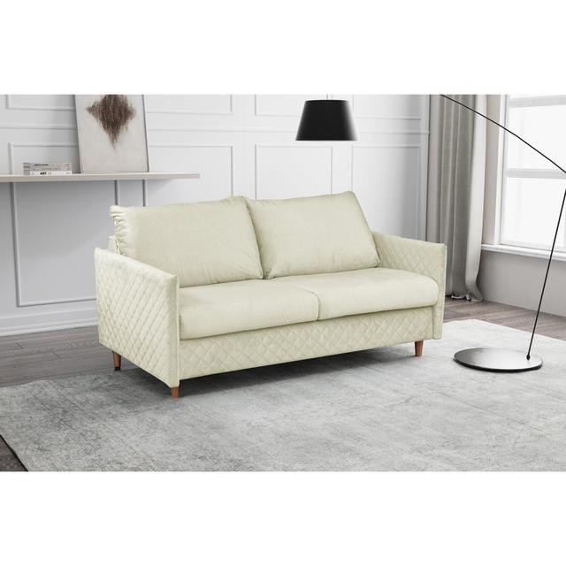 Melieck 2 Seater Velvet Sofa Bed with Mattress Ebern Designs Upholstery Colour: Cream on Productcaster.