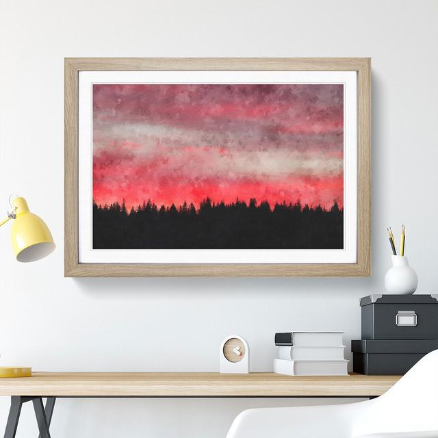 Pink Sunset Above a Forest - Picture Frame Graphic Art Print East Urban Home Format: Oak, Size: 24cm H x 33cm W x 2cm D on Productcaster.