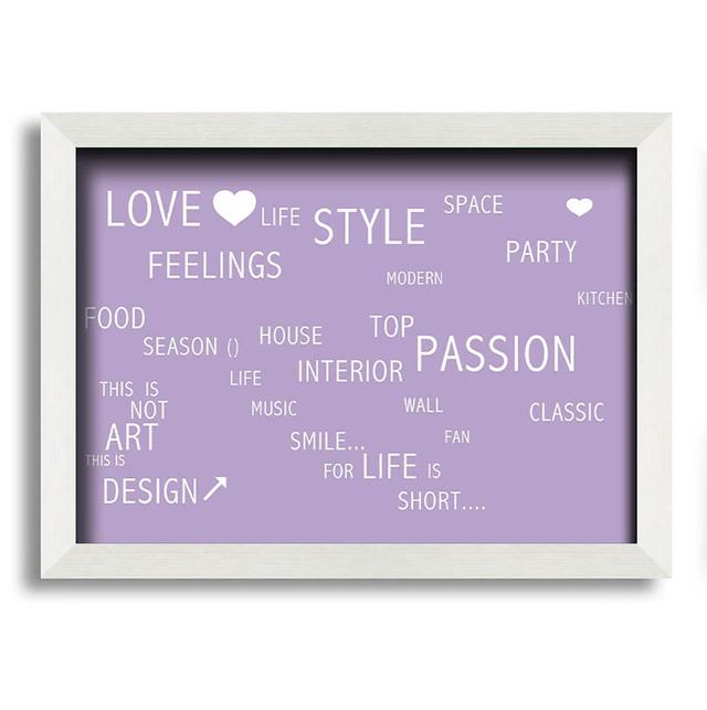 Ellesborough Love Life - Closed Corner Frame Typography Happy Larry Size: 42cm H x 59.7cm W x 10cm D, Colour: Lilac on Productcaster.