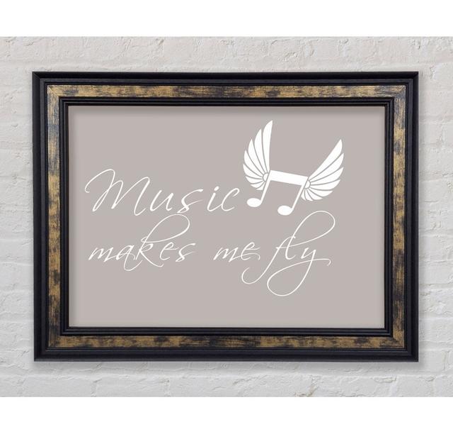 Boys Room Quote Music Makes Me Fly Grey White - Single Picture Frame Art Prints Bright Star Size: 21cm H x 42cm W x 8cm D, Colour: Beige on Productcaster.