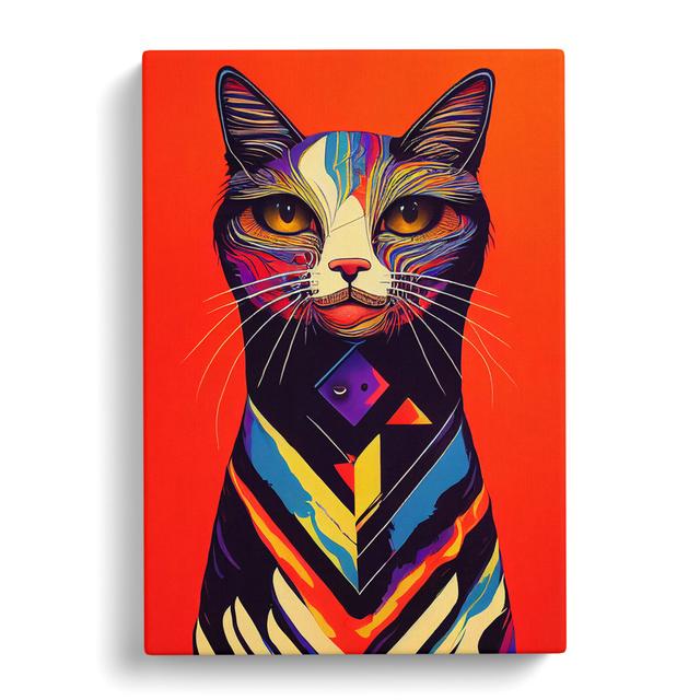 Colourful Abstract Cat Vol.2 - Wrapped Canvas Graphic Art Marlow Home Co. Size: 50cm H x 35cm W x 3cm D on Productcaster.