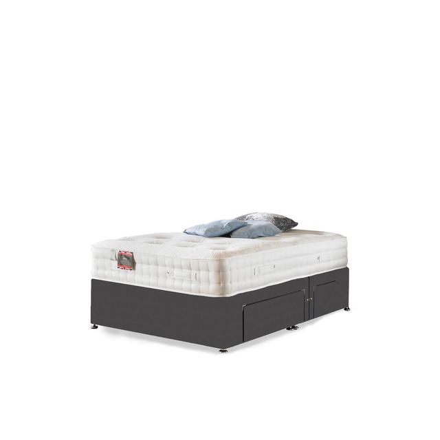 Arville Pocket Memory Divan Bed Fairmont Park Size: Small Double, Storage Type: No Storage, Colour: Steel Plush Velvet on Productcaster.