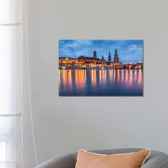 Dresden Skyline At Night With View Of The Dresden Cathedral by Jan Becke - Wrapped Canvas Print Brayden Studio Size: 66.04cm H x 101.6cm W x 1.91cm D on Productcaster.