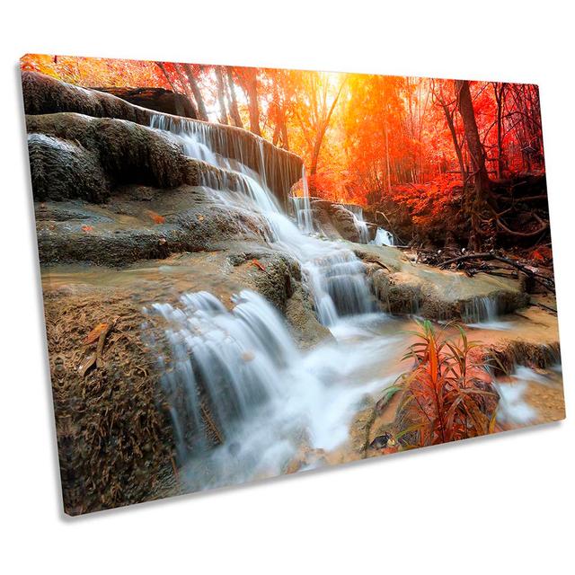 Forest Waterfall Sunset Print CANVAS WALL ART Picture Red Union Rustic Size: 61cm H x 91.4cm W x 4cm D on Productcaster.