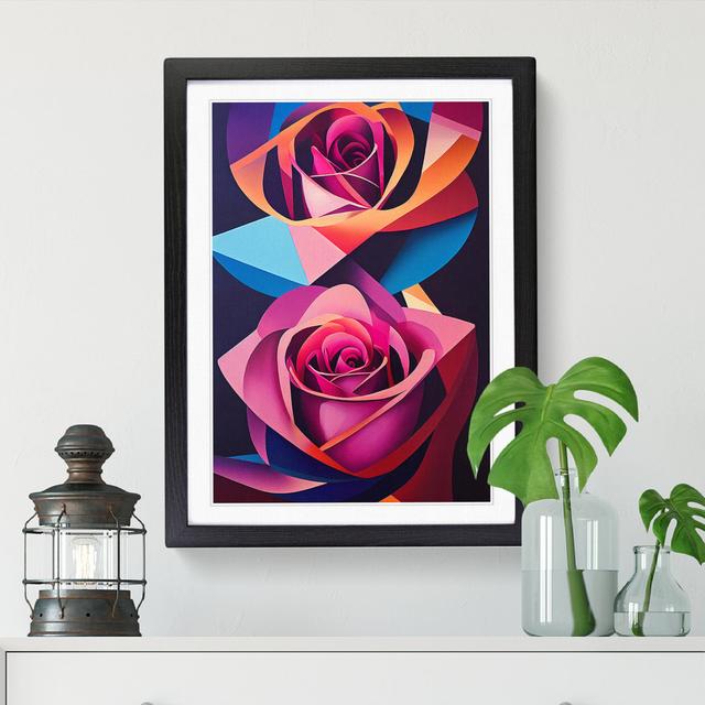 Rose Painting Geometric Vol.2 - Single Picture Frame Graphic Art Big Box Art Frame Option: Walnut, Size: 64cm H x 46cm W x 2cm D on Productcaster.