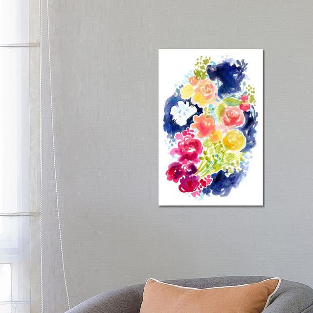 Blue Ink and Blooms by Stephanie Corfee - Wrapped Canvas Art Prints Rosalind Wheeler Size: 66.04cm H x 45.72cm W x 3.81cm D on Productcaster.