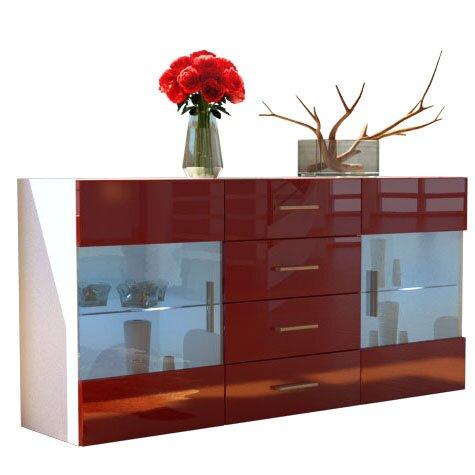 Sideboard Brano Ivy Bronx Lighting Included: No, Colour: White (matt)/Burgundy (glossy) on Productcaster.