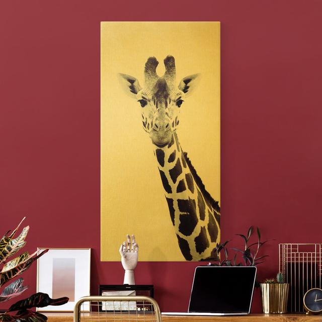 Giraffe - Wrapped Canvas Photograph Ebern Designs Format: Canvas 260g/m², Colour: Gold, Size: 120cm H x 60cm W on Productcaster.