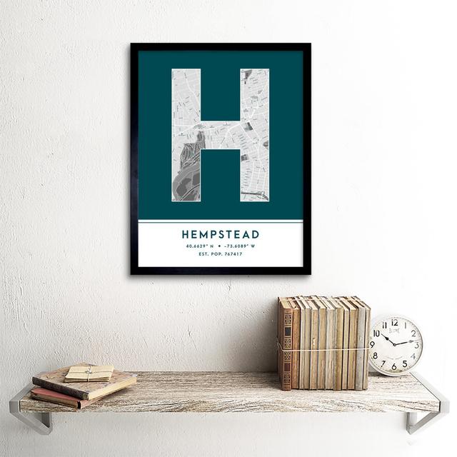 Hempstead City Map Hempstead United States City Map Teal - Single Picture Frame Typography Wee Blue Coo on Productcaster.