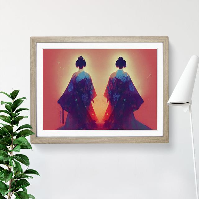 XH1022-9283X Two Geisha - Single Picture Frame Print Marlow Home Co. Size: 46cm H x 64cm W x 2cm D, Frame Colour: Oak on Productcaster.