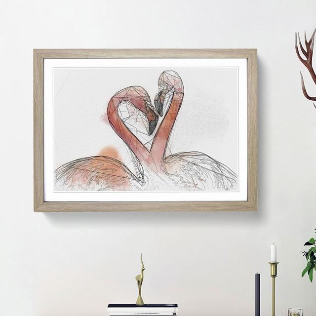 Two Loving Flamingos in Abstract - Picture Frame Graphic Art Print on MDF East Urban Home Frame Option: Oak Framed, Size: 62cm H x 87cm W x 2cm D on Productcaster.