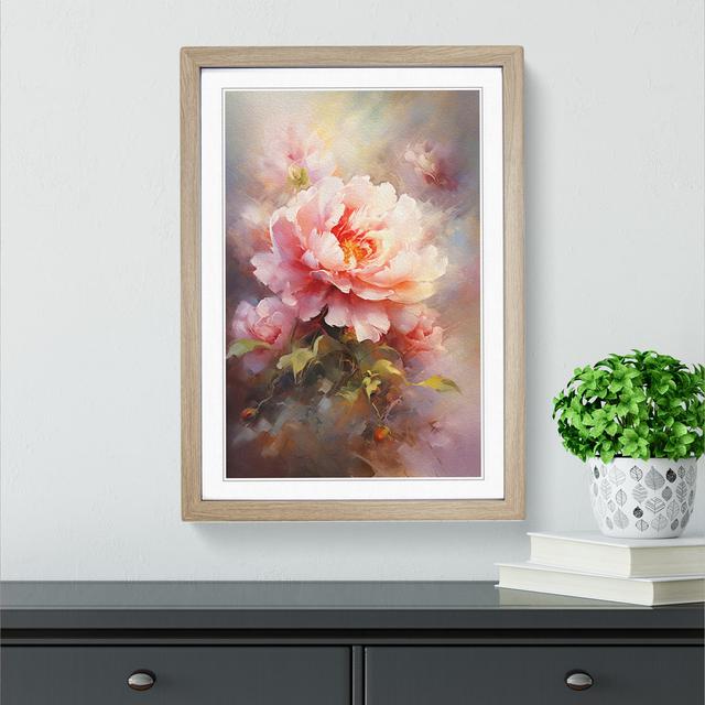 Peony Flower Impressionism - Single Picture Frame Print on Wood Marlow Home Co. Size: 64cm H x 46cm W x 2cm D, Format: Oak Framed on Productcaster.