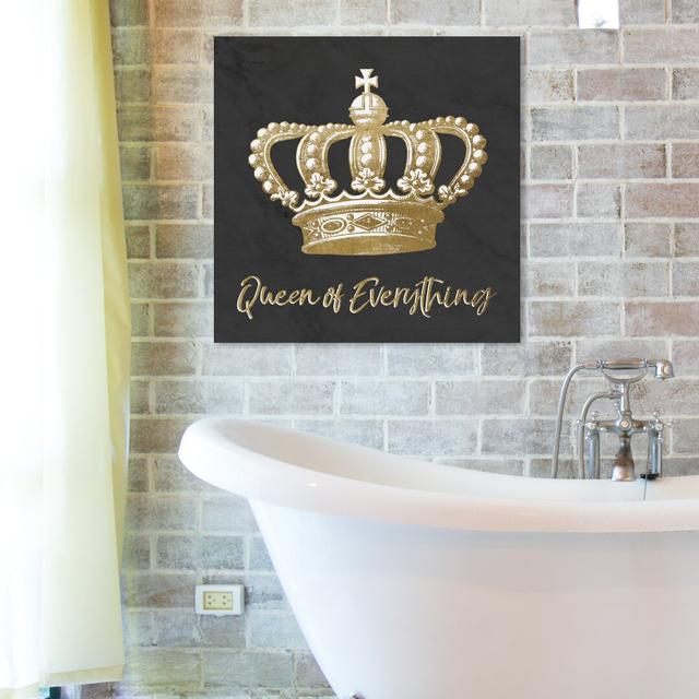 'Queen of Everything Gold' Typography on Wrapped Canvas East Urban Home Size: 40.6 cm H x 40.6 cm W x 3.8 cm D on Productcaster.