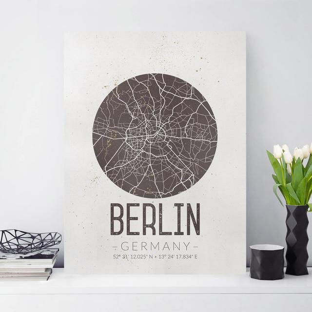 Berlin City Map - Retro - Wrapped Canvas Graphic Art Williston Forge Format: 330g/m³ recycled canvas, Frame Option: Brown, Size: 80cm H x 60cm W on Productcaster.