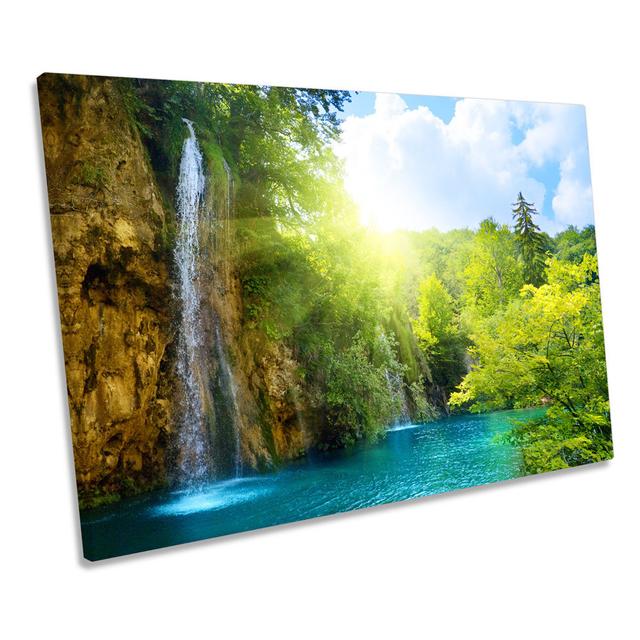 Sunset Jungle Waterfall - Wrapped Canvas Photograph Union Rustic Size: 91.4cm H x 137.2cm W x 4cm D on Productcaster.