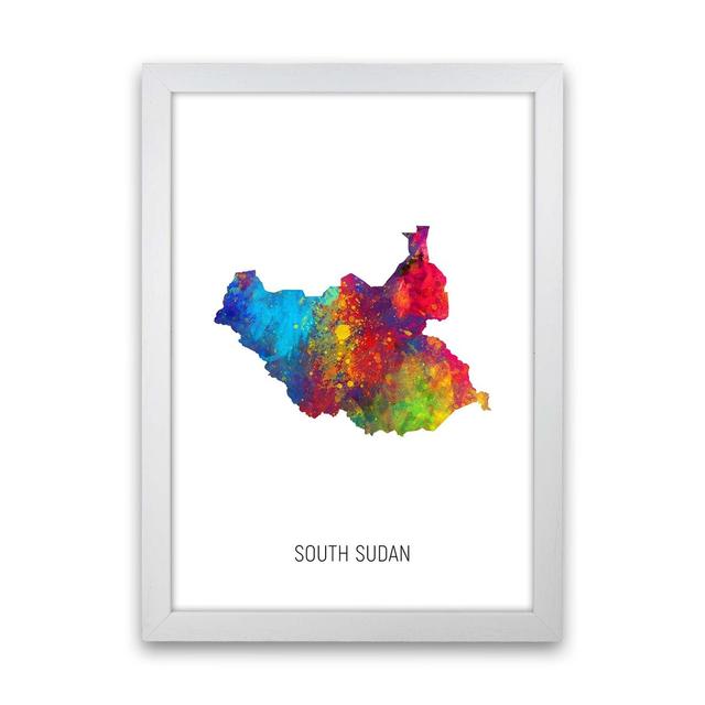 South Sudan Watercolour Map by Michael Tompsett - Print Latitude Run Size: 34cm H x 25cm W x 3cm D, Format: White Framed on Productcaster.