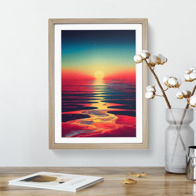 Extravagant Ocean Sunset House of Hampton Frame Colour: Oak, Size: 46cm H x 34cm W x 2cm D on Productcaster.