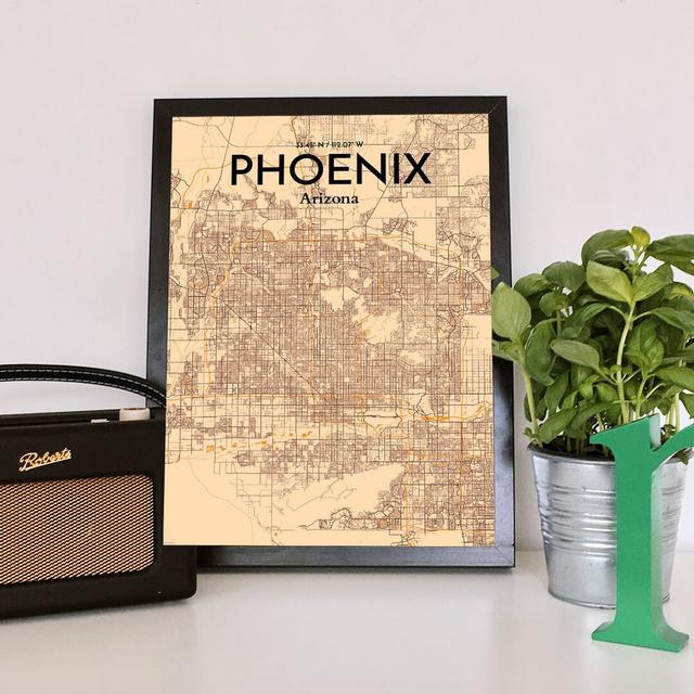 Phoenix City Map - Unframed Graphic Art Print on Paper East Urban Home Size: 61cm H x 45.7cm W x 0.13cm D on Productcaster.