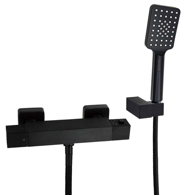 Brayden Studio Black Thermostatic Shower Mixer Head Set Square Holder 3 Mode Hand Held Kit Brayden Studio on Productcaster.