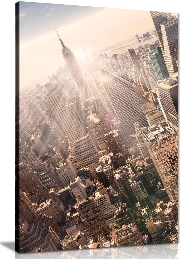 New York City Manhattan Skyline Empire State Building & Skyscrapers Office Canvas Wall Art Picture Print Ebern Designs Size: 31cm H x 20cm W on Productcaster.