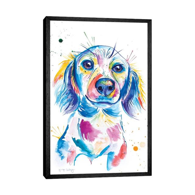 Watercolour Long-Haired Dachshund by Jennifer Seeley - Painting on Canvas Ebern Designs Format: Black Framed, Size: 66.04cm H x 45.72cm W x 3.81cm D on Productcaster.