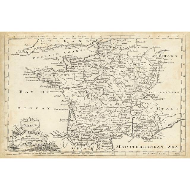 Map Of France by T. Jeffreys - Wrapped Canvas Art Prints Borough Wharf Size: 46cm H x 30cm W x 3.8cm D on Productcaster.