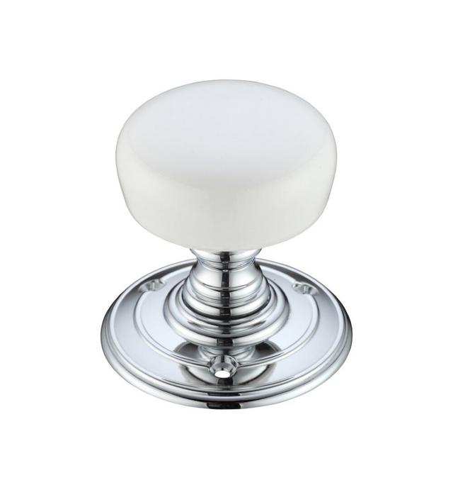 Passage Door Knob (Set of 2) Fulton & Bray Finish: Plain White Porcelain/Polished Chrome on Productcaster.