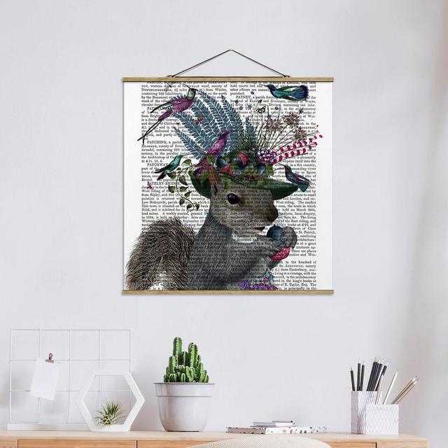 Birdcatcher Squirrel with Acorns - Graphic Art Print Happy Larry Size: 80cm H x 80cm W x 0.3cm D on Productcaster.